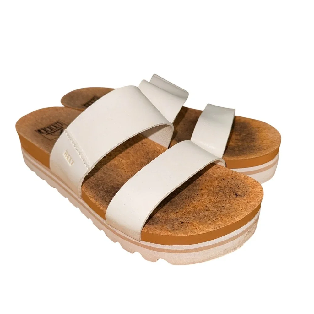 Reef Cushion Vista‎ Hi Sandals Womens 7 Pre-Owned Slide White Platform Cork 3154
